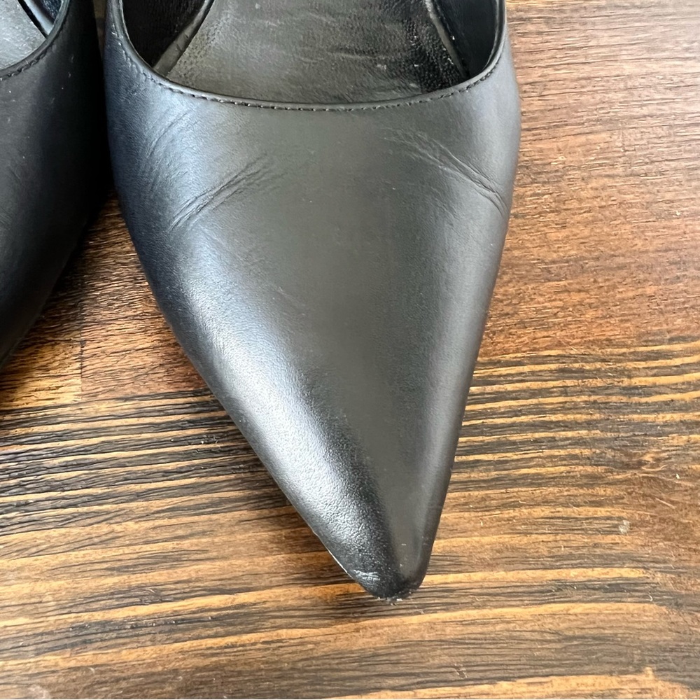 Saint Laurent Black Leather Pointed Toe Heels 37.5 $875 - Picture 8 of 17